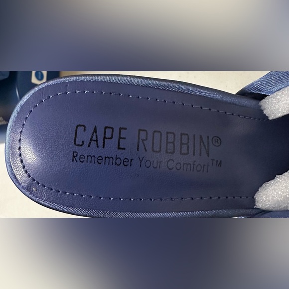 Cape Robbin Quin Blue Square Toe 5” Stiletto Gold High Heel Mules NWT - Picture 6 of 9